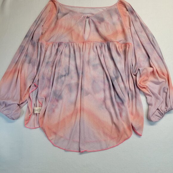 Free People Mystic Tie-Dye Pink Purple Oversized Split Sleeves Tunic Size Small - Picture 11 of 11